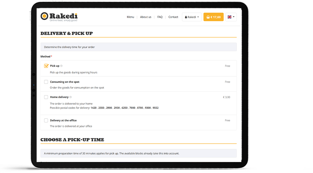 On-site delivery, pick-up and eat-in